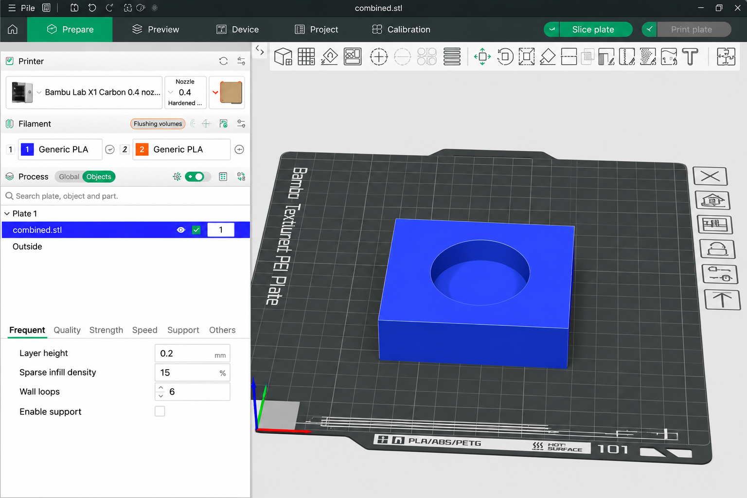 Combined STL showing the circular recess in the receiving object